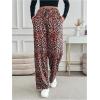 imageMakeMeChic Womens Leopard Print Pants Elastic Waist Lounge Pants Wide Leg Loose Long Pajama PantsRed