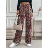 imageMakeMeChic Womens Leopard Print Pants Elastic Waist Lounge Pants Wide Leg Loose Long Pajama PantsRed