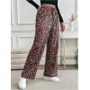imageMakeMeChic Womens Leopard Print Pants Elastic Waist Lounge Pants Wide Leg Loose Long Pajama PantsRed