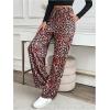 imageMakeMeChic Womens Leopard Print Pants Elastic Waist Lounge Pants Wide Leg Loose Long Pajama PantsRed