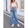 imageMakeMeChic Womens Maternity Denim Pants Elastic Waist Drawstring Wide Leg Baggy Pregnancy Jeans with PocketsLight Wash