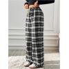 imageMakeMeChic Womens Plaid Pants Elastic Waist Wide Leg Loose Casual TrousersBlack