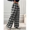 imageMakeMeChic Womens Plaid Pants Elastic Waist Wide Leg Loose Casual TrousersBlack