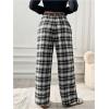 imageMakeMeChic Womens Plaid Pants Elastic Waist Wide Leg Loose Casual TrousersBlack