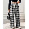 imageMakeMeChic Womens Plaid Pants Elastic Waist Wide Leg Loose Casual TrousersBlack