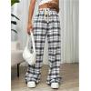 imageMakeMeChic Womens Plaid Pants Elastic Waist Wide Leg Loose Casual TrousersBlack and White