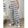 imageMakeMeChic Womens Plaid Pants Elastic Waist Wide Leg Loose Casual TrousersBlack and White