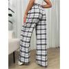 imageMakeMeChic Womens Plaid Pants Elastic Waist Wide Leg Loose Casual TrousersBlack and White