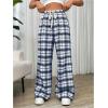 imageMakeMeChic Womens Plaid Pants Elastic Waist Wide Leg Loose Casual TrousersBlue