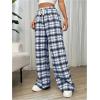 imageMakeMeChic Womens Plaid Pants Elastic Waist Wide Leg Loose Casual TrousersBlue
