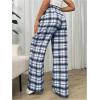 imageMakeMeChic Womens Plaid Pants Elastic Waist Wide Leg Loose Casual TrousersBlue