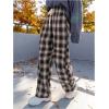 imageMakeMeChic Womens Plaid Pants Elastic Waist Wide Leg Loose Casual TrousersCoffee Brown