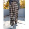 imageMakeMeChic Womens Plaid Pants Elastic Waist Wide Leg Loose Casual TrousersCoffee Brown