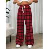 imageMakeMeChic Womens Plaid Pants Elastic Waist Wide Leg Loose Casual TrousersRed