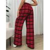 imageMakeMeChic Womens Plaid Pants Elastic Waist Wide Leg Loose Casual TrousersRed