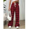 imageMakeMeChic Womens Plaid Pants Elastic Waist Wide Leg Loose Casual TrousersRed