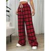 imageMakeMeChic Womens Plaid Pants Elastic Waist Wide Leg Loose Casual TrousersRed