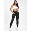imageMakeMeChic Womens Ripped Skinny Jeans Casual High Waisted Distressed Stretch Denim PantsB Black