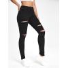 imageMakeMeChic Womens Ripped Skinny Jeans Casual High Waisted Distressed Stretch Denim PantsB Black