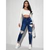 imageMakeMeChic Womens Ripped Skinny Jeans Casual High Waisted Distressed Stretch Denim PantsDark Wash