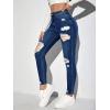 imageMakeMeChic Womens Ripped Skinny Jeans Casual High Waisted Distressed Stretch Denim PantsDark Wash