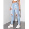 imageMakeMeChic Womens Ripped Skinny Jeans Casual High Waisted Distressed Stretch Denim PantsLight Wash