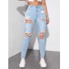 imageMakeMeChic Womens Ripped Skinny Jeans Casual High Waisted Distressed Stretch Denim PantsLight Wash