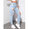 imageMakeMeChic Womens Ripped Skinny Jeans Casual High Waisted Distressed Stretch Denim PantsLight Wash