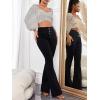 imageMakeMeChic Womens Y2K Denim Pants Bell Bottom Shirred Flare Skinny Y2K Jeans Trousers with PocketBlack