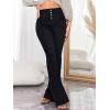 imageMakeMeChic Womens Y2K Denim Pants Bell Bottom Shirred Flare Skinny Y2K Jeans Trousers with PocketBlack