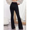 imageMakeMeChic Womens Y2K Denim Pants Bell Bottom Shirred Flare Skinny Y2K Jeans Trousers with PocketBlack
