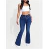 imageMakeMeChic Womens Y2K Denim Pants Bell Bottom Shirred Flare Skinny Y2K Jeans Trousers with PocketDark Wash