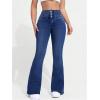 imageMakeMeChic Womens Y2K Denim Pants Bell Bottom Shirred Flare Skinny Y2K Jeans Trousers with PocketDark Wash