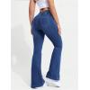 imageMakeMeChic Womens Y2K Denim Pants Bell Bottom Shirred Flare Skinny Y2K Jeans Trousers with PocketDark Wash
