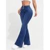 imageMakeMeChic Womens Y2K Denim Pants Bell Bottom Shirred Flare Skinny Y2K Jeans Trousers with PocketDark Wash