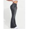 imageMakeMeChic Womens Y2K Denim Pants Bell Bottom Shirred Flare Skinny Y2K Jeans Trousers with PocketGrey