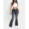 imageMakeMeChic Womens Y2K Denim Pants Bell Bottom Shirred Flare Skinny Y2K Jeans Trousers with PocketGrey