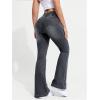 imageMakeMeChic Womens Y2K Denim Pants Bell Bottom Shirred Flare Skinny Y2K Jeans Trousers with PocketGrey