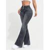 imageMakeMeChic Womens Y2K Denim Pants Bell Bottom Shirred Flare Skinny Y2K Jeans Trousers with PocketGrey