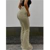 imageMakeMeChic Womens Y2K Denim Pants Bell Bottom Shirred Flare Skinny Y2K Jeans Trousers with PocketKhaki