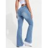 imageMakeMeChic Womens Y2K Denim Pants Bell Bottom Shirred Flare Skinny Y2K Jeans Trousers with PocketLight Wash