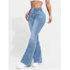 imageMakeMeChic Womens Y2K Denim Pants Bell Bottom Shirred Flare Skinny Y2K Jeans Trousers with PocketLight Wash
