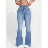 imageMakeMeChic Womens Y2K Denim Pants Bell Bottom Shirred Flare Skinny Y2K Jeans Trousers with PocketLight Wash