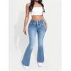 imageMakeMeChic Womens Y2K Denim Pants Bell Bottom Shirred Flare Skinny Y2K Jeans Trousers with PocketLight Wash
