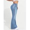 imageMakeMeChic Womens Y2K Denim Pants Bell Bottom Shirred Flare Skinny Y2K Jeans Trousers with PocketLight Wash