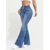imageMakeMeChic Womens Y2K Denim Pants Bell Bottom Shirred Flare Skinny Y2K Jeans Trousers with PocketMedium Wash