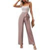 imageMakeMeChic Womens High Waist Trousers Straight Leg Bow Knot Work Office Suit PantsDusty Pink
