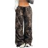 imageMakeMeChic Womens Leopard Cargo Pants Y2k Drawstring Waist Wide Leg Baggy Cheetah Print PantsBrown