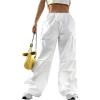 imageMakeMeChic Womens Leopard Cargo Pants Y2k Drawstring Waist Wide Leg Baggy Cheetah Print PantsWhite