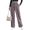imageMakeMeChic Womens Leopard Print Pants Elastic Waist Lounge Pants Wide Leg Loose Long Pajama PantsPink
